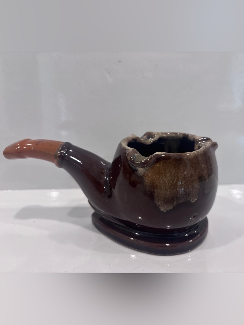 Vintage Ceramic Ashtray Brown Drip Glaze Ash Tray